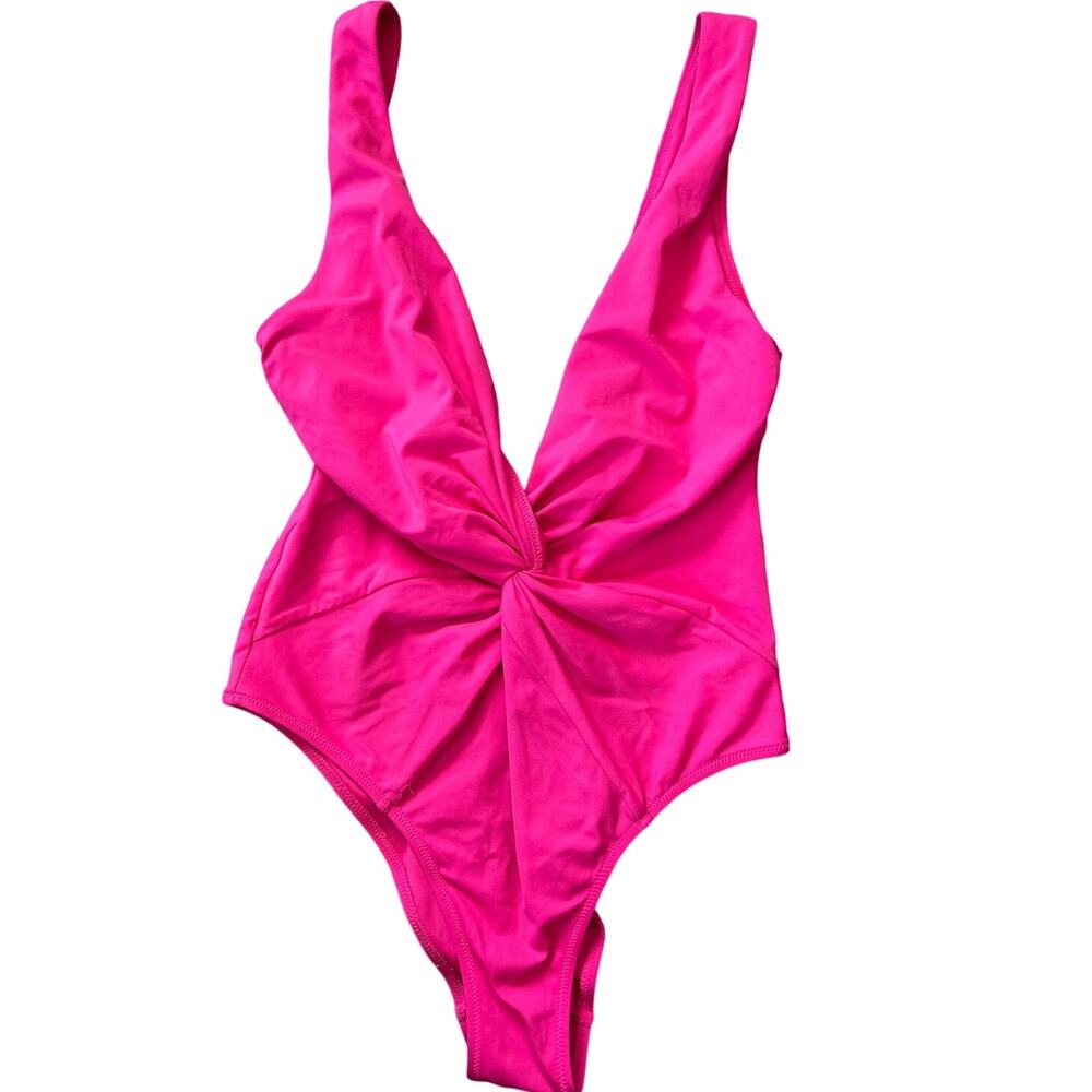 NWOT Victoria's Secret Forever Pink Plunge Fuchsia Cheeky Open Back One Piece L - Picture 2 of 5